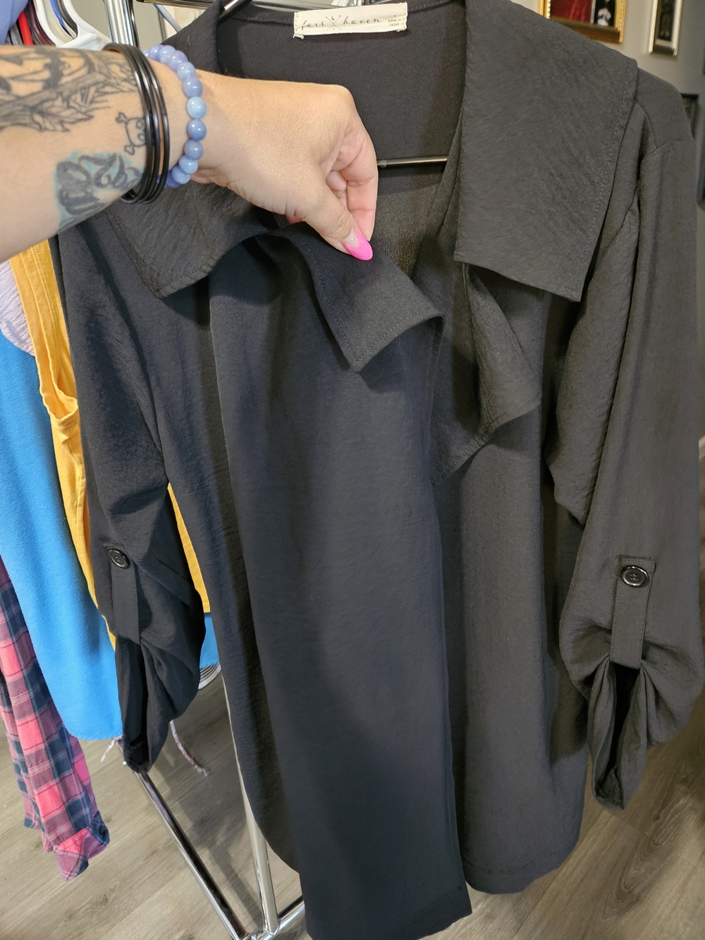Black Draped Open-Front top - Picture 2 of 5